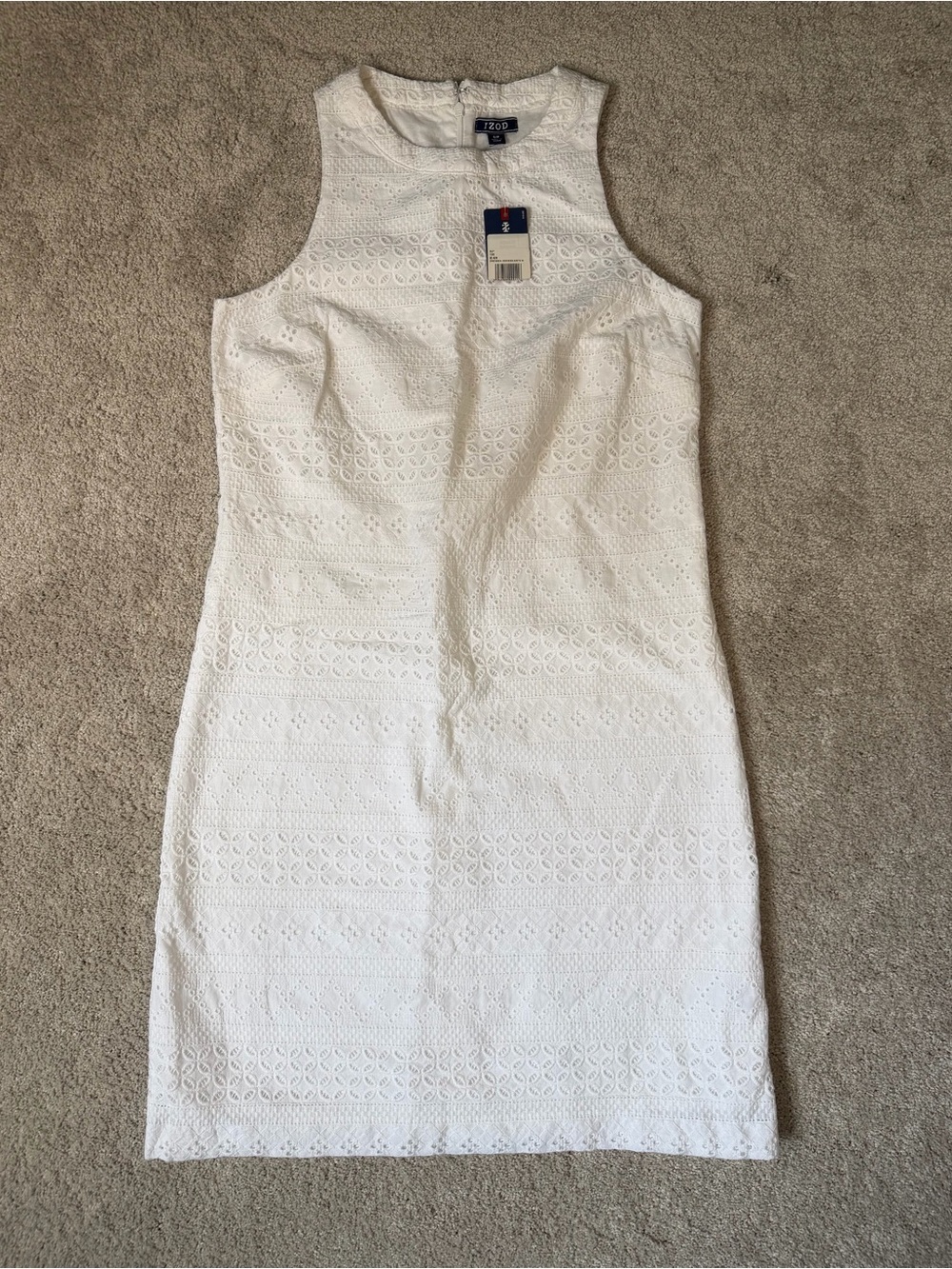 IZOD Women’s White 100% Cotton Eyelet Dress Embroidery Size Small New With Tags